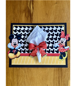 Jogo americano Mickey e Minnie cortado a laser em tecido impermevel 