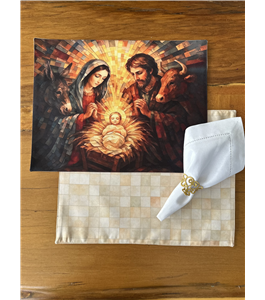 Jogo americano Sagrada Famlia Mosaico dupla face impermevel para mesa posta de Natal.