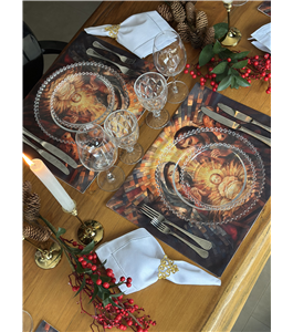 Jogo americano Sagrada Famlia Mosaico dupla face impermevel para mesa posta de Natal.