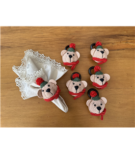 Porta guardanapo urso de Natal em croch para decorao de mesa posta 